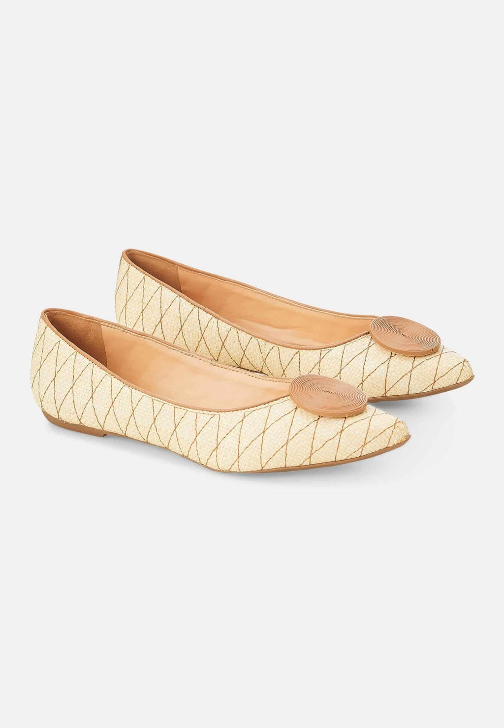 Corobá Raffia Leather Ballerinas - Natural-1
