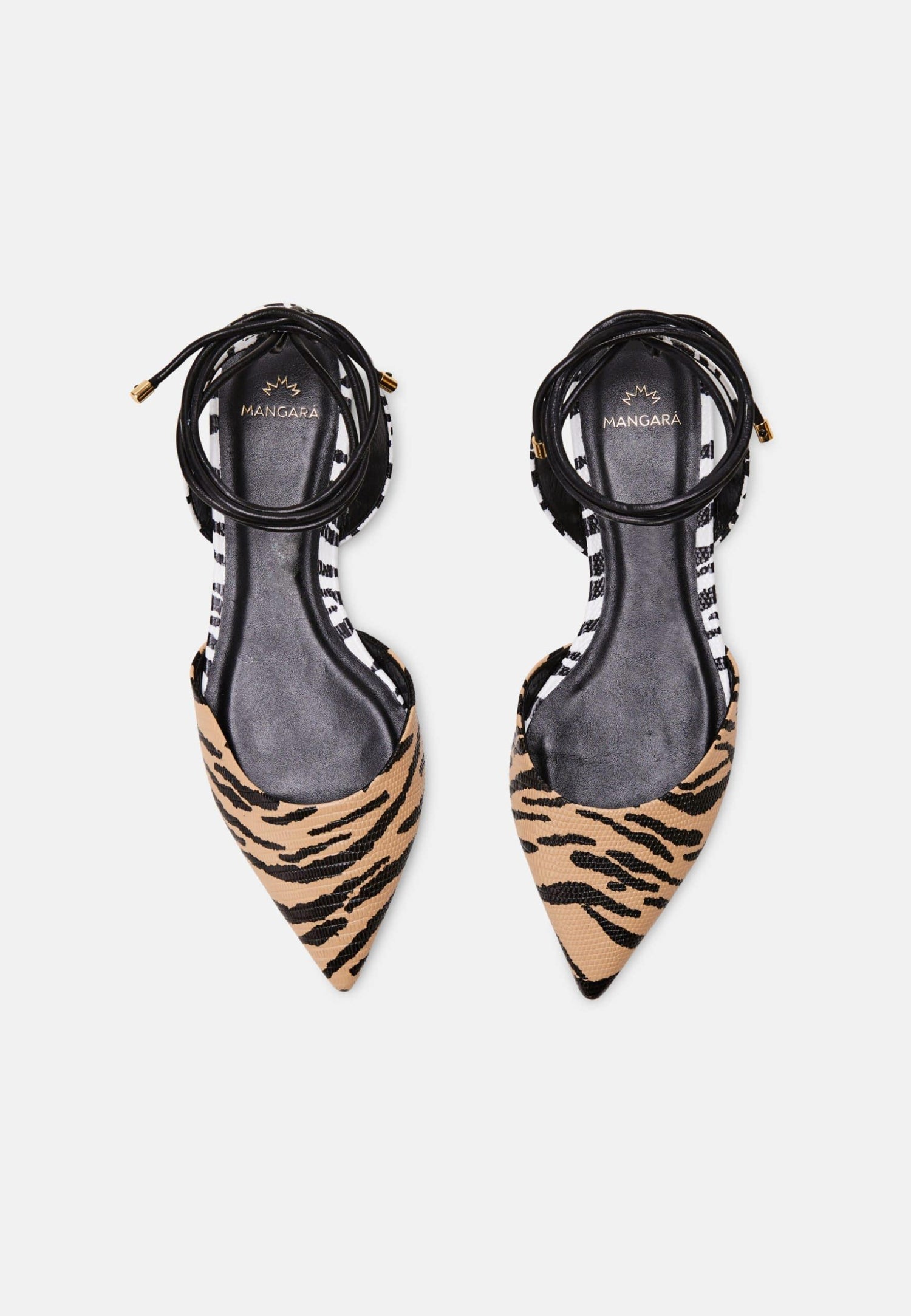 Palmito Animal Print Calf Leather Flat Sandals – Pointed Toe Ankle Strap-1