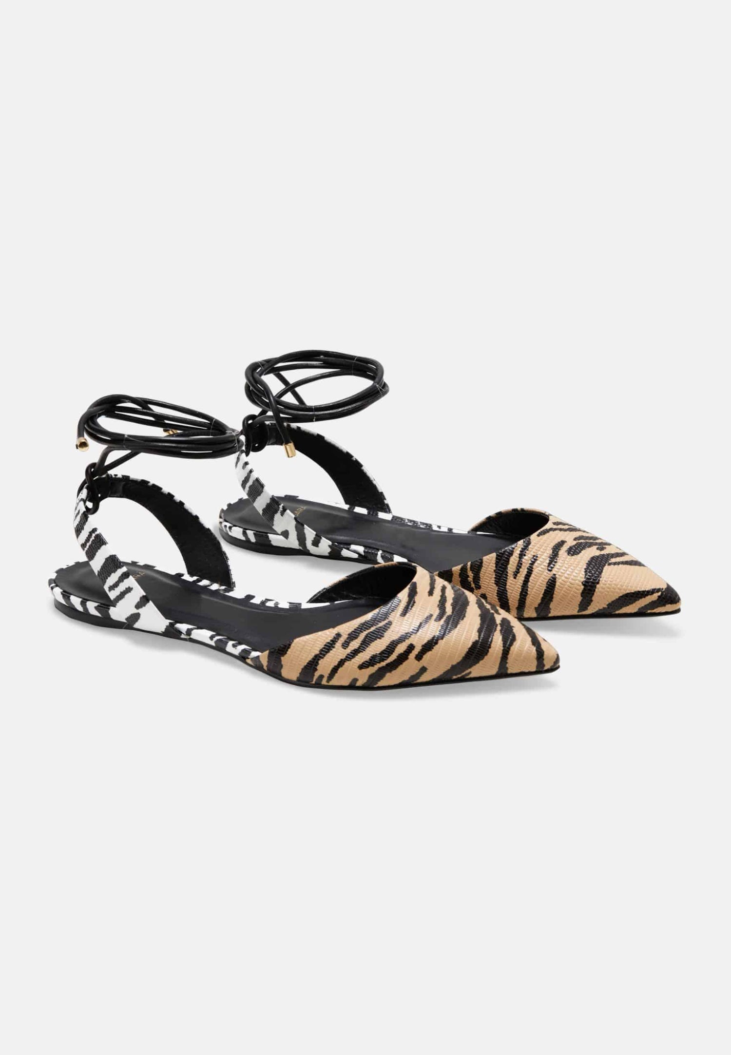 Palmito Animal Print Calf Leather Flat Sandals – Pointed Toe Ankle Strap-2