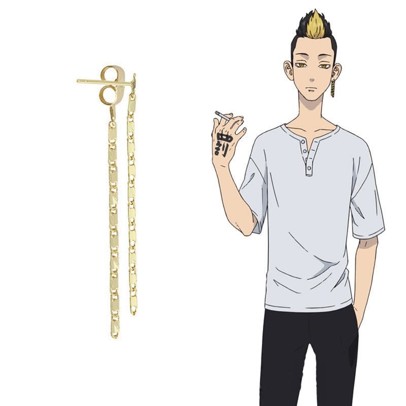 Hanma Shuji Earrings Long Gold Chain