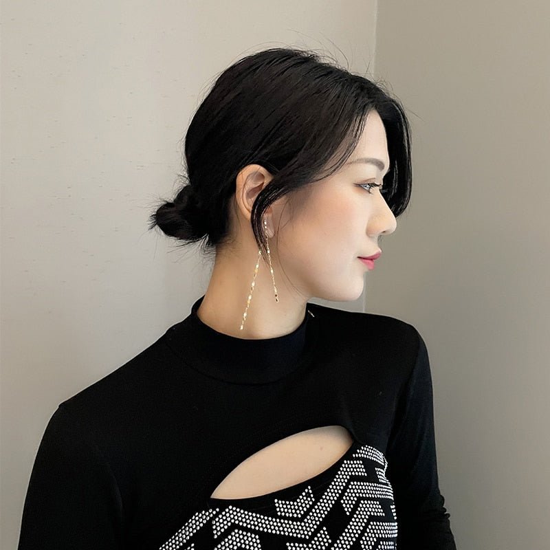 Hanma Shuji Earrings Long Gold Chain
