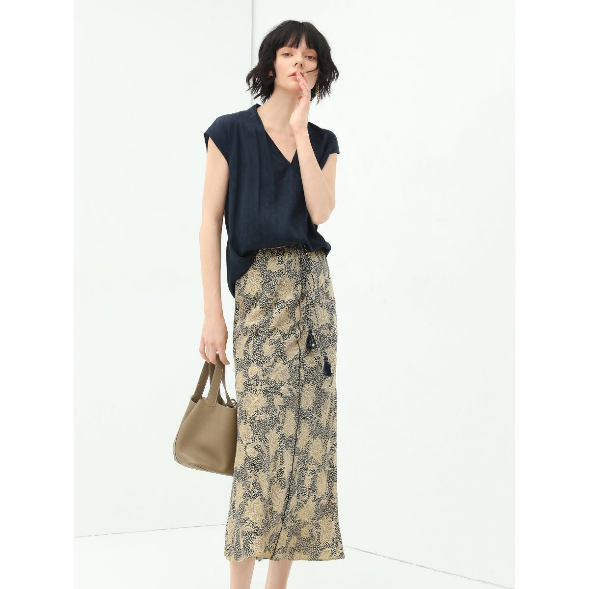 Maple Detailed Khaki Mermaid Skirt-1