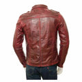 Men’s Distressed Red Leather Biker Shirt