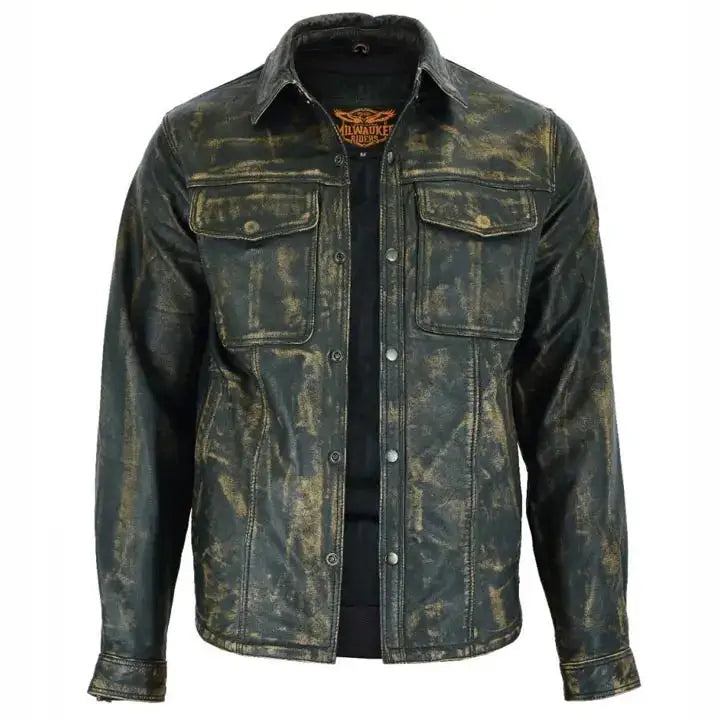 Men’s Distressed Lambskin Leather Shirt