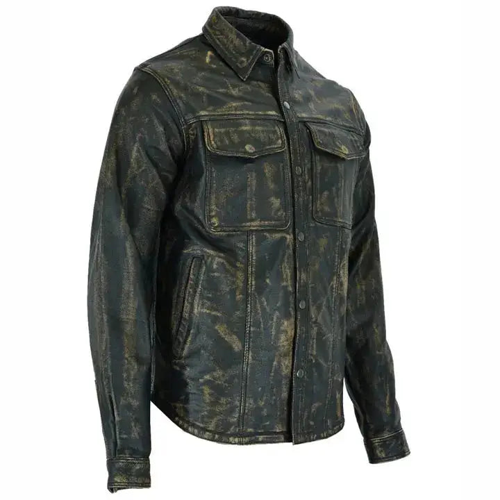 Men’s Distressed Lambskin Leather Shirt