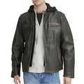 Mens Hooded Biker Leather Jacket-0
