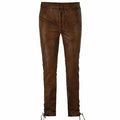 Tan Brown Leather Biker Jeans-0