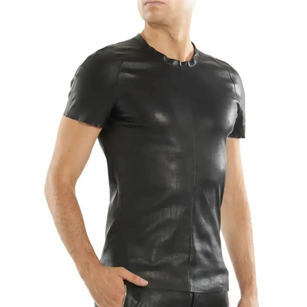 Men’s Black Leather T-Shirt