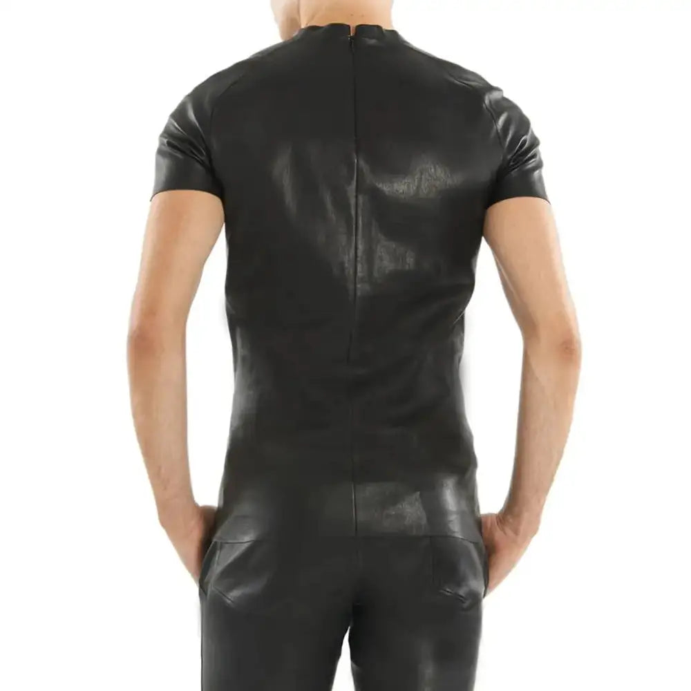 Men’s Black Leather T-Shirt
