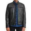 Men’s Leather Motorcycle Jacket with Shoulder Patches-0
