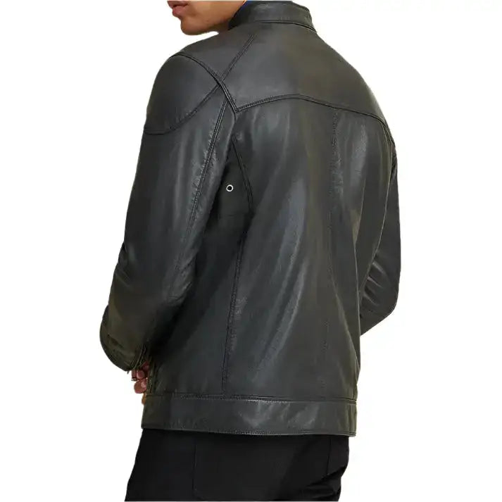 Men’s Leather Motorcycle Jacket with Shoulder Patches-1
