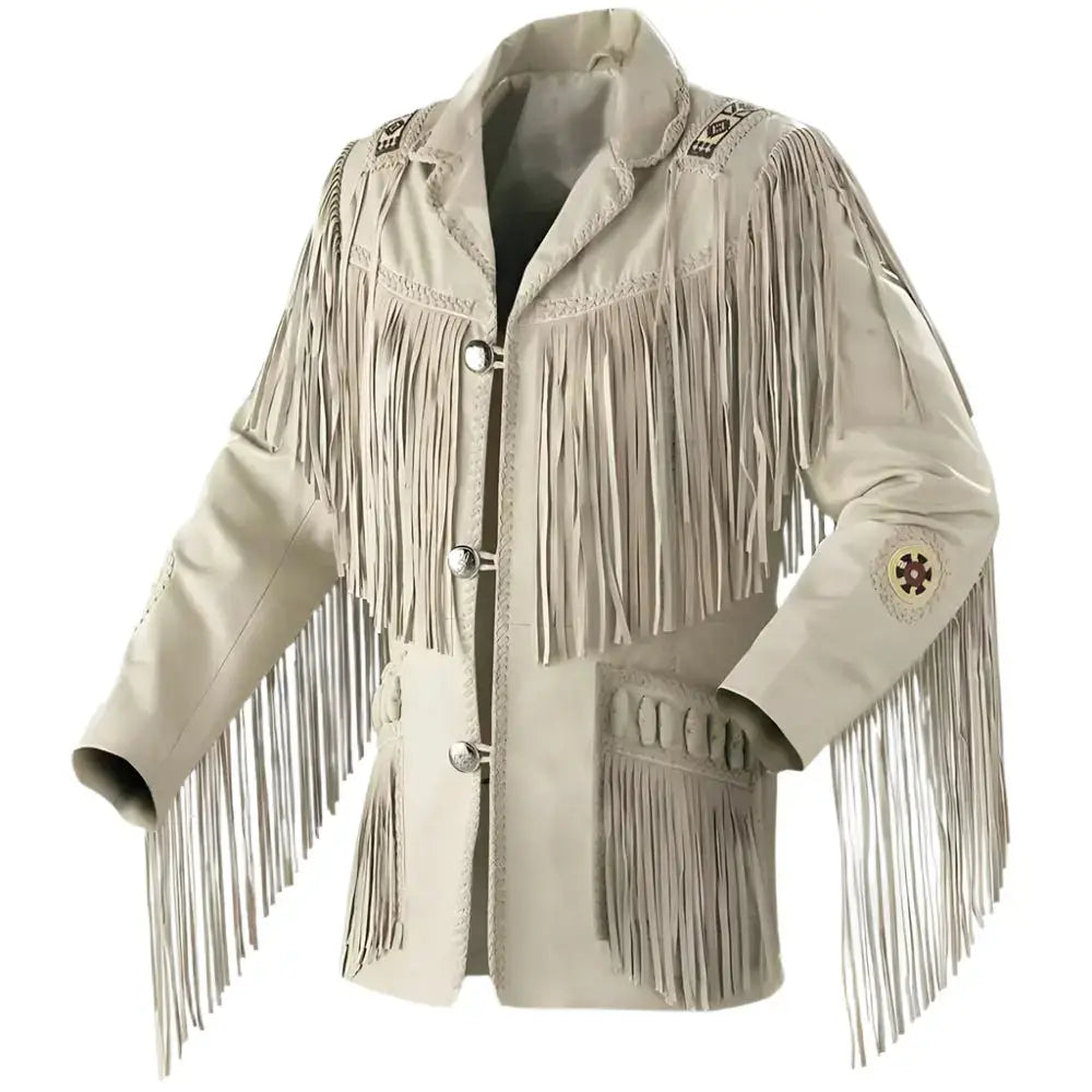 Men's Beige Suede Western Fringe Jacket