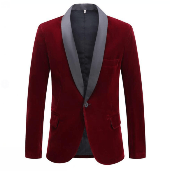 Men's velvet burgundy party suit-1