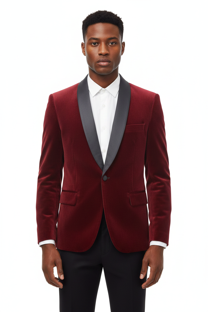 Men's velvet burgundy party suit-0