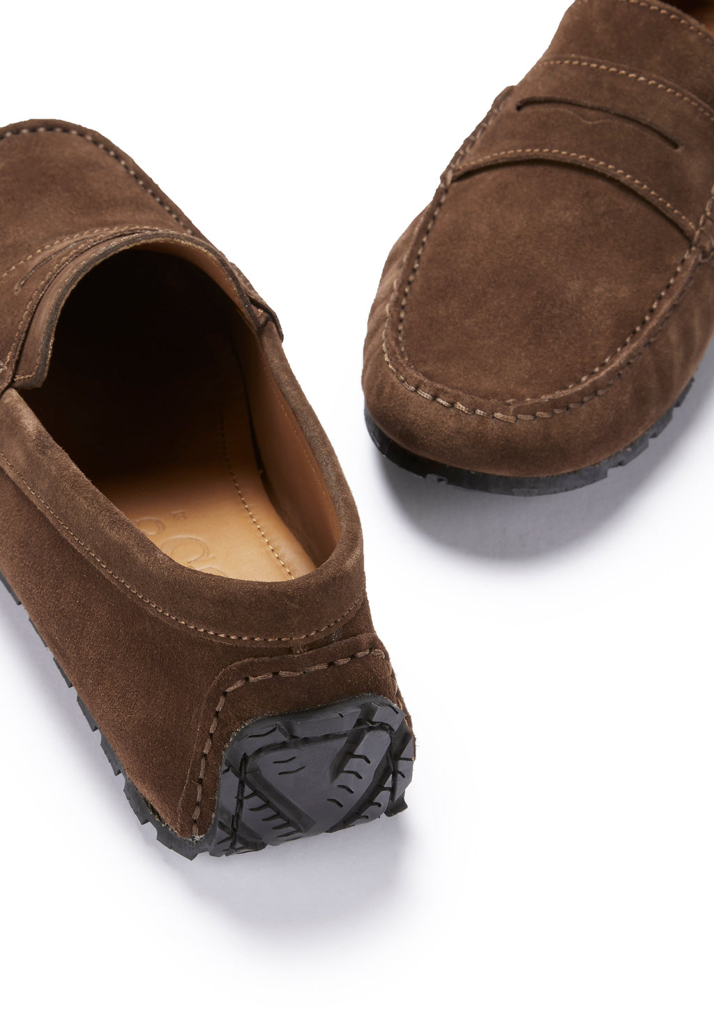 Tyre Sole Penny Driving Loafers, brown suede-4
