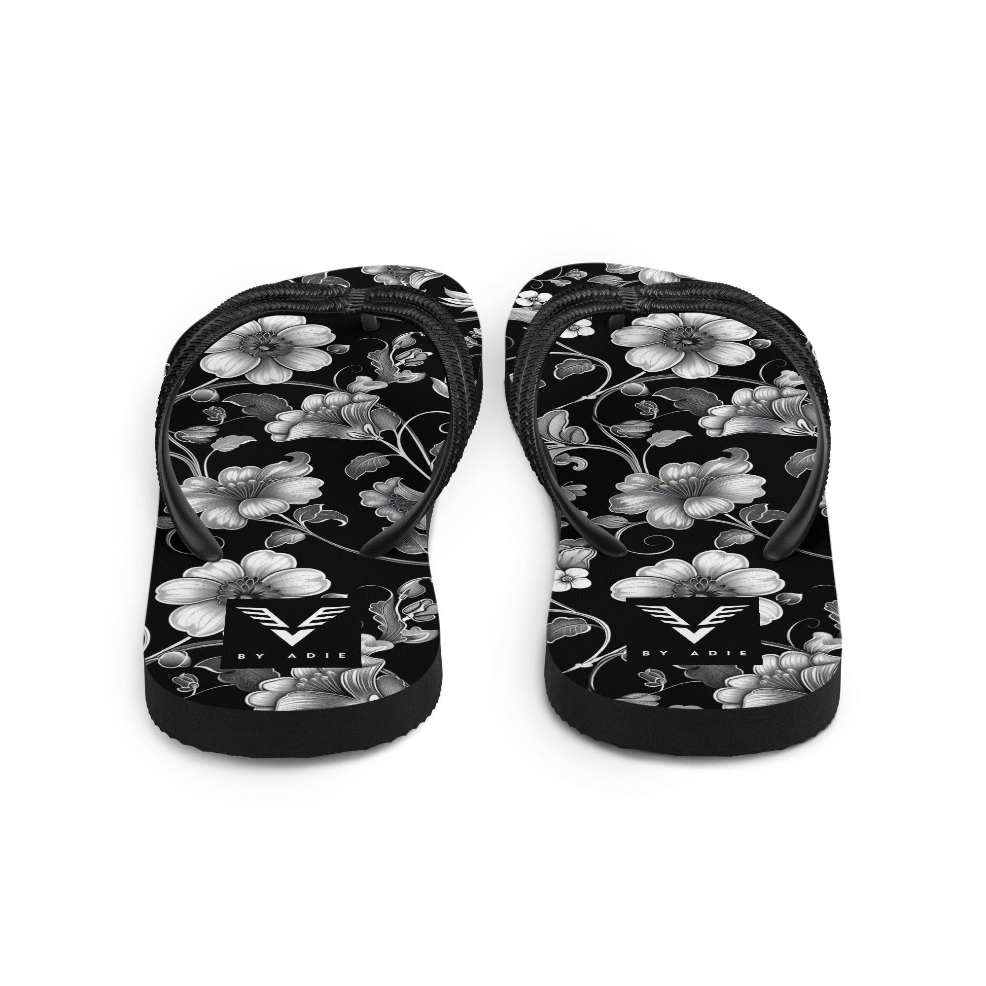 Midnight Floral Elegance Flip Flops