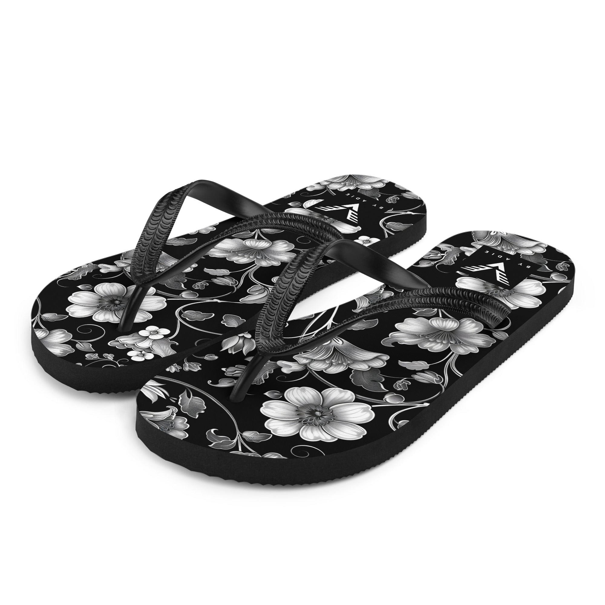Midnight Floral Elegance Flip Flops
