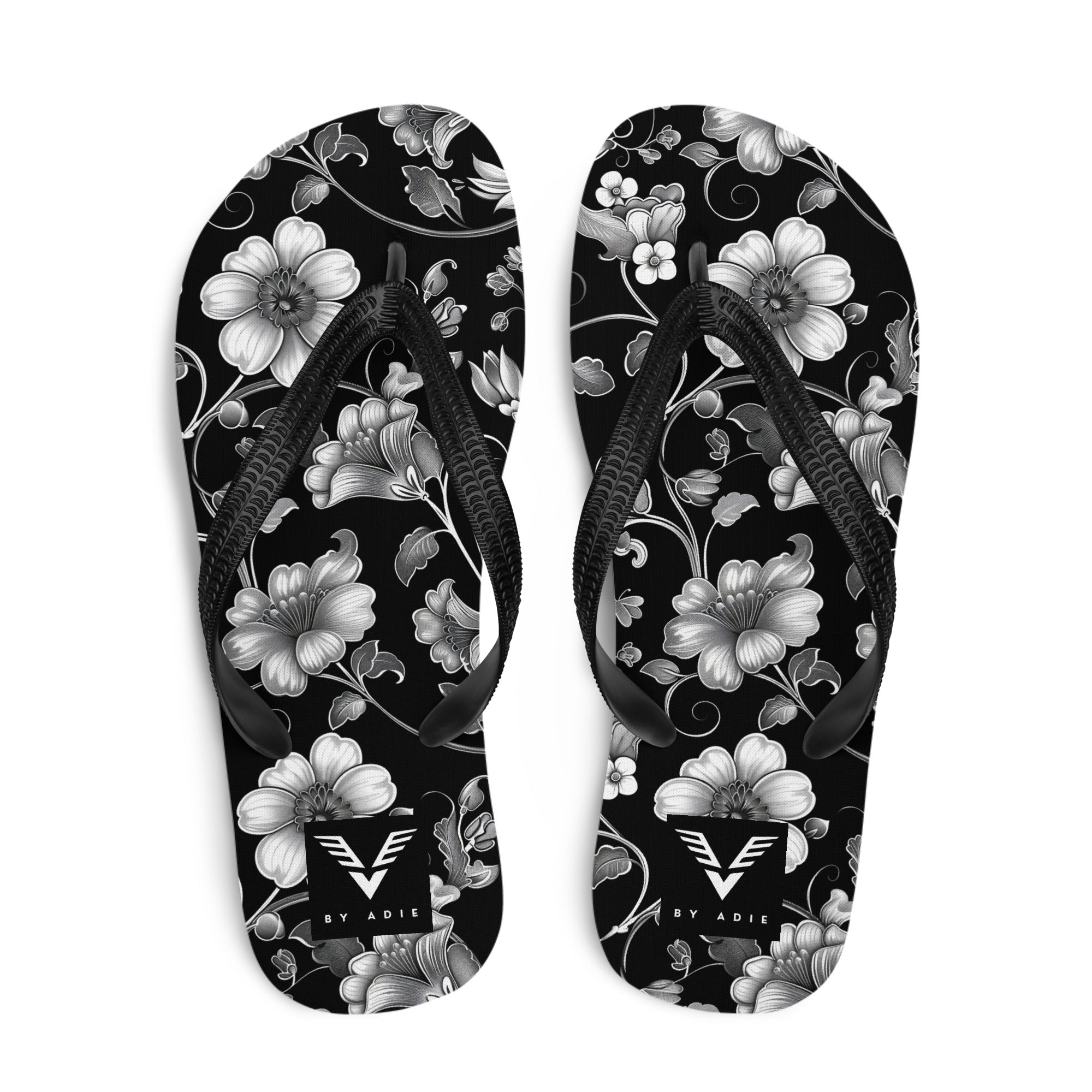 Midnight Floral Elegance Flip Flops