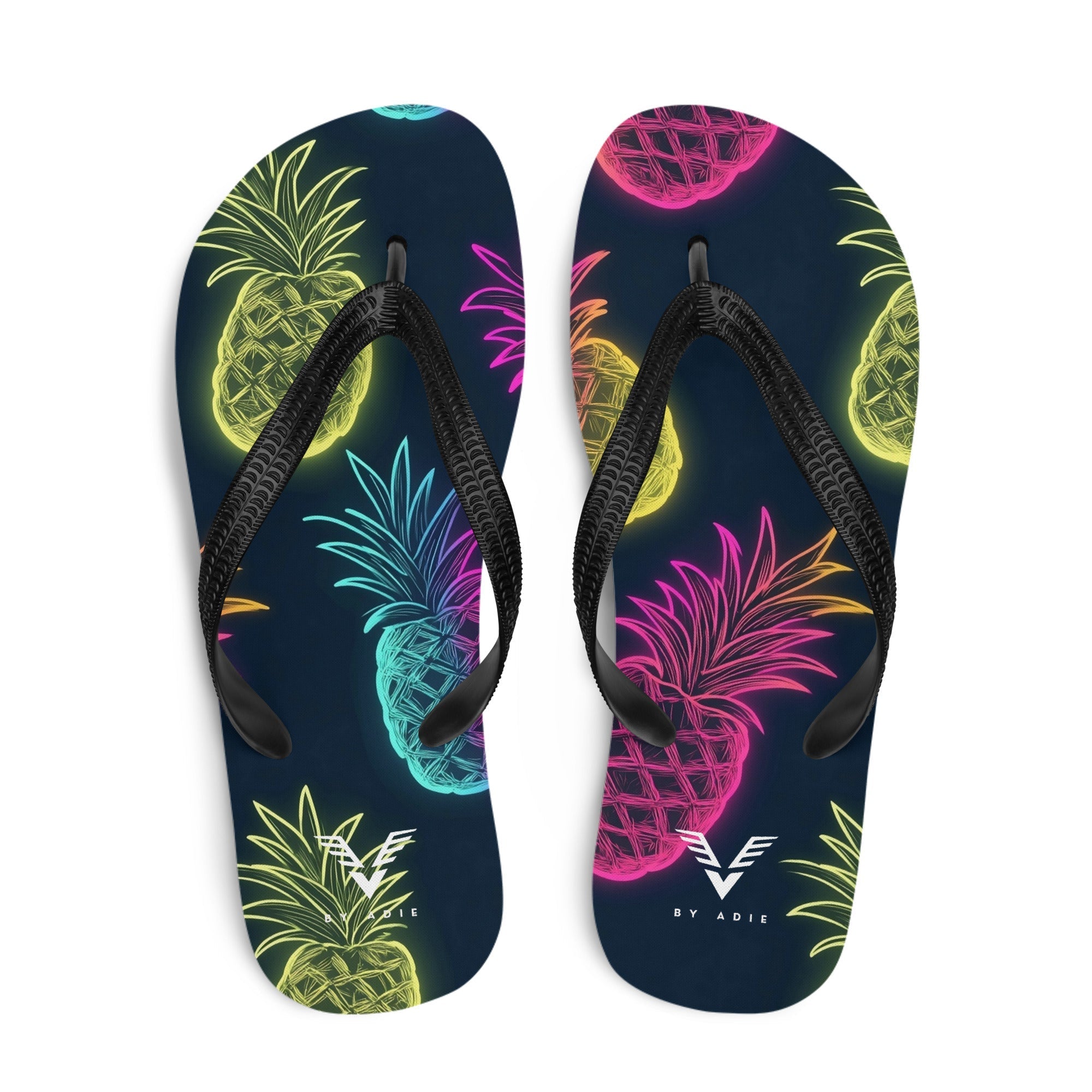 Midnight Neon Pineapple Flip Flops