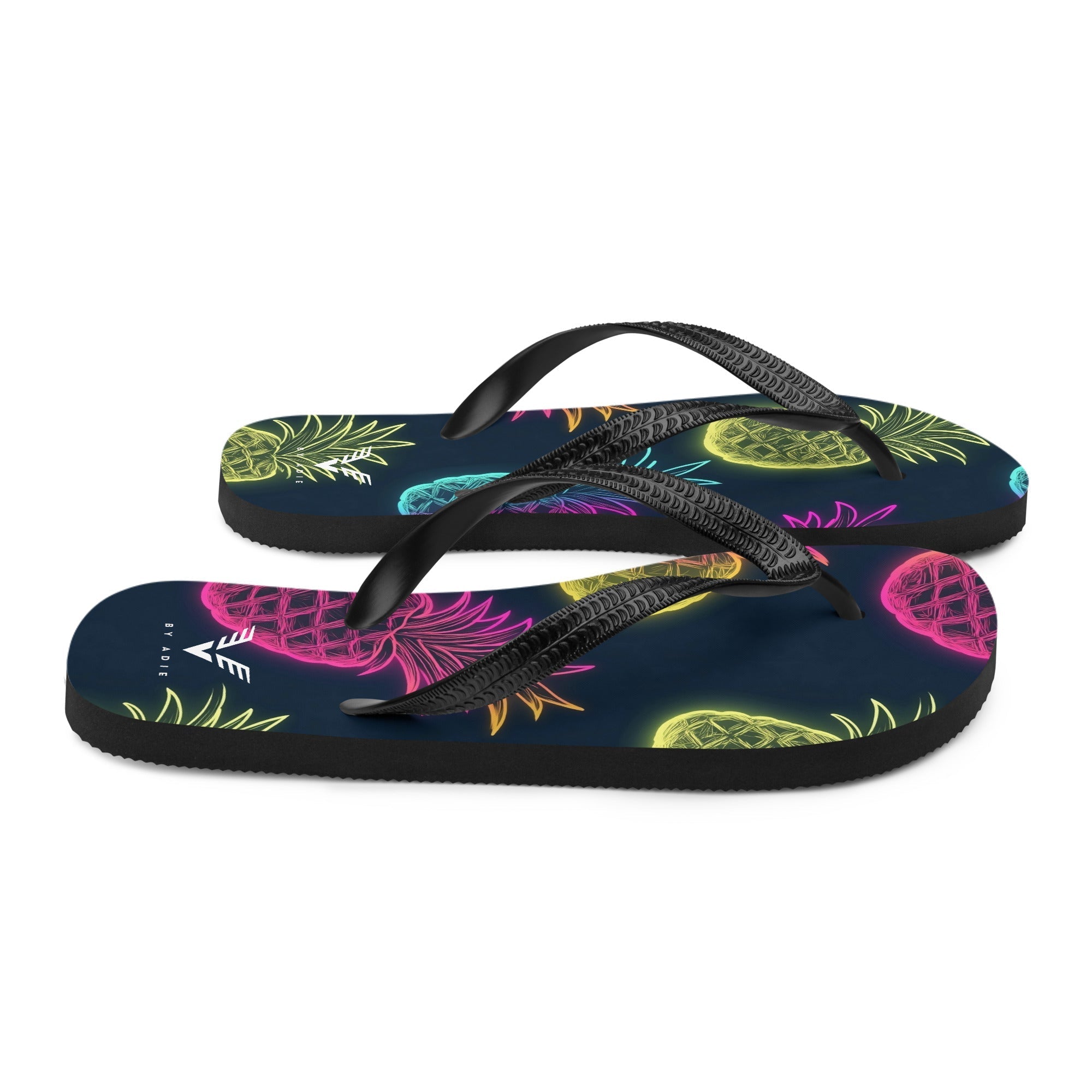 Midnight Neon Pineapple Flip Flops