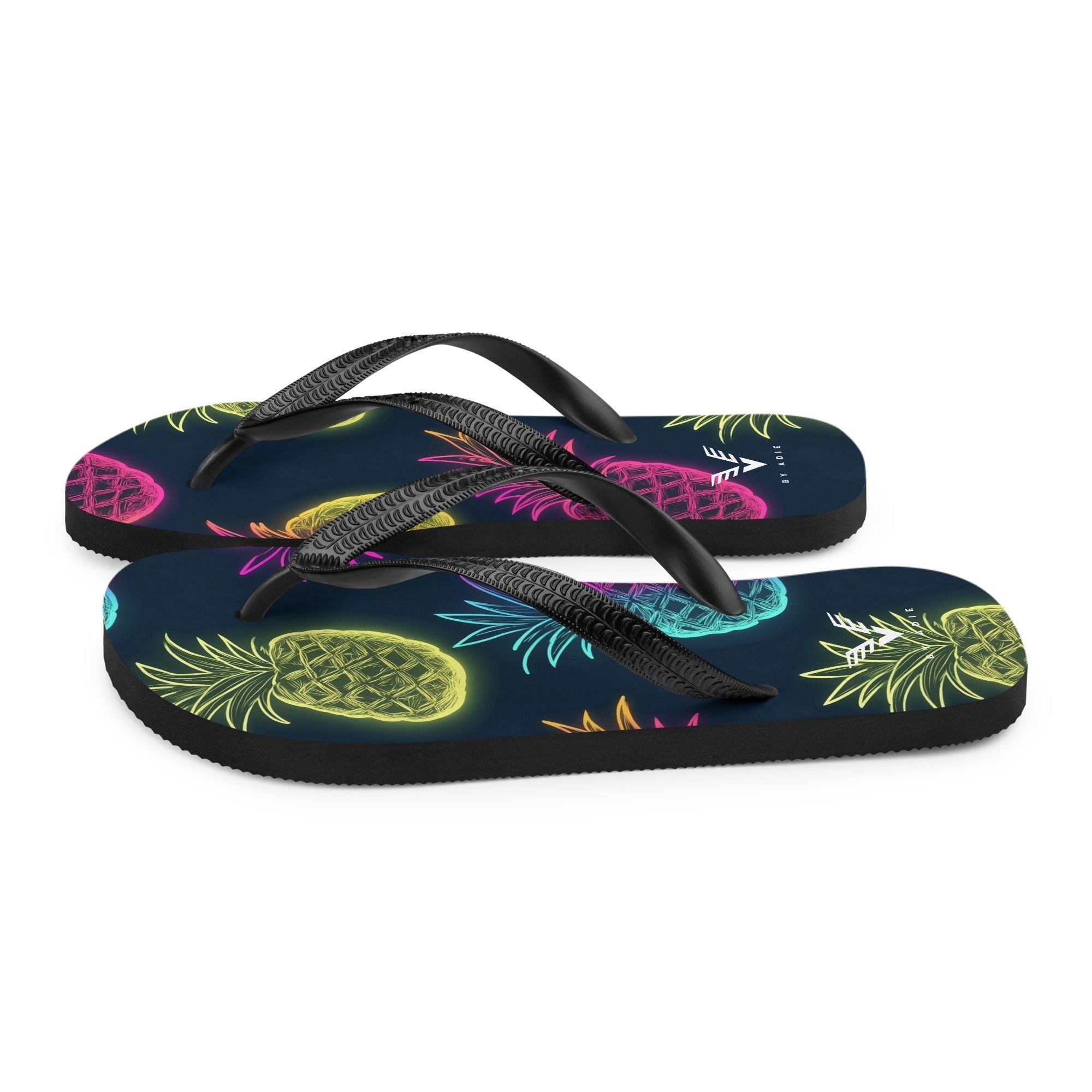Midnight Neon Pineapple Flip Flops