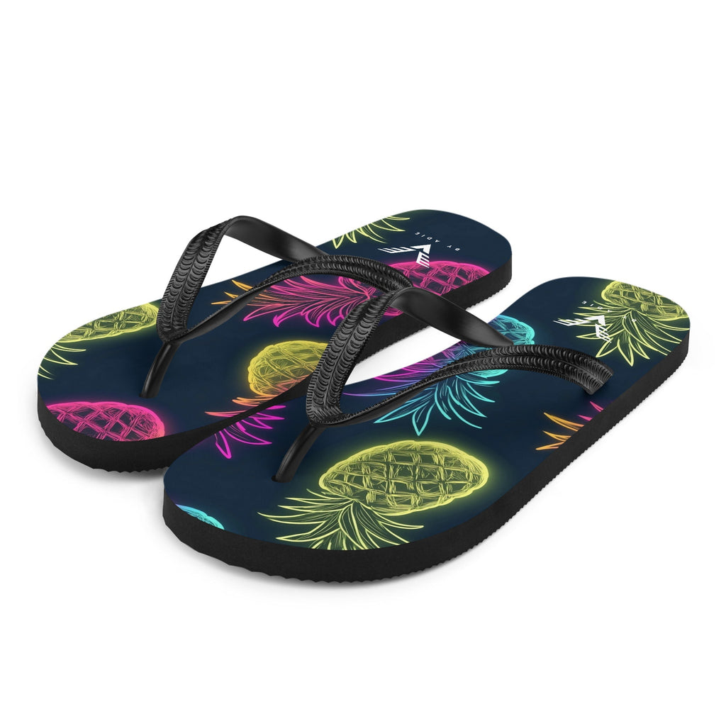 Midnight Neon Pineapple Flip Flops