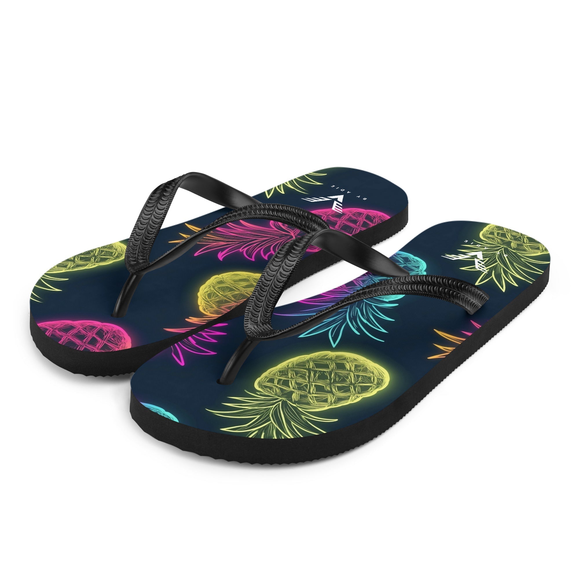 Midnight Neon Pineapple Flip Flops