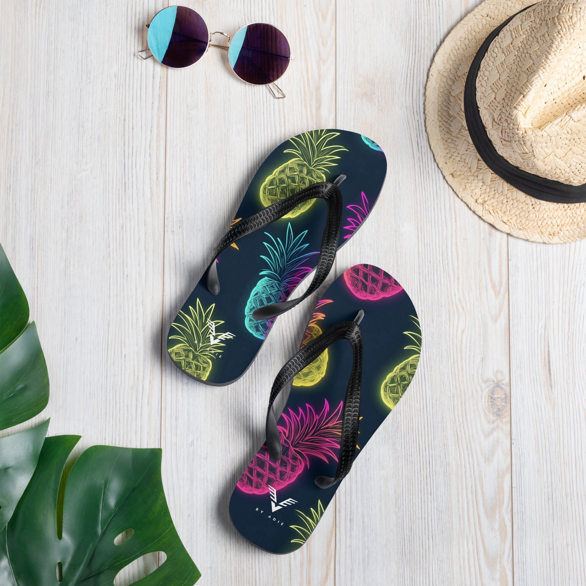 Midnight Neon Pineapple Flip Flops