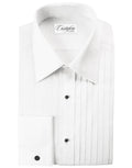 "Milan" White Pleated Laydown Tuxedo Shirt-0