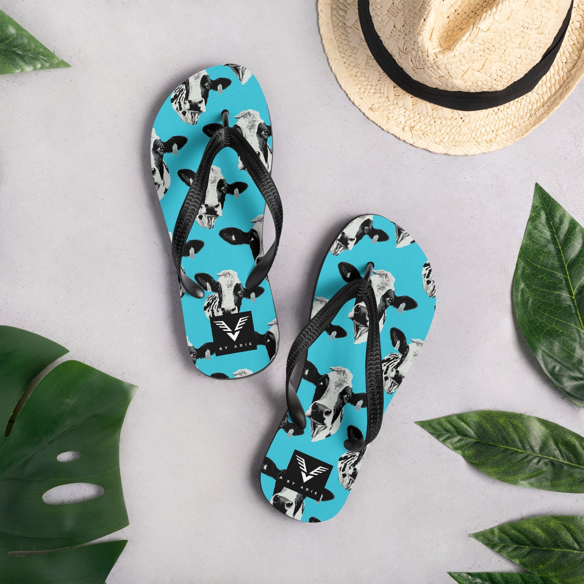 Moo Vibes Cow Flip Flops