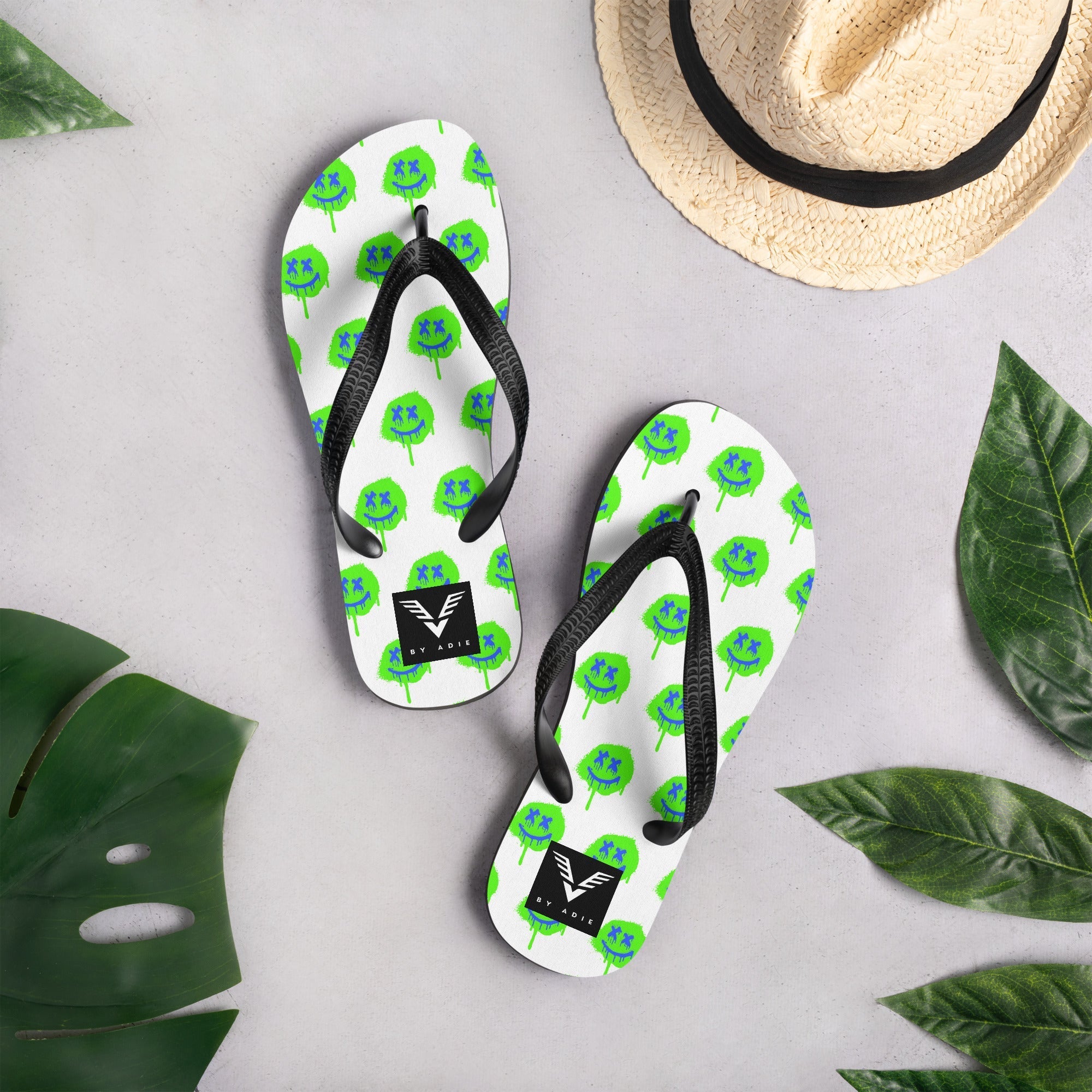 Neon Drip Smiley Flip Flops