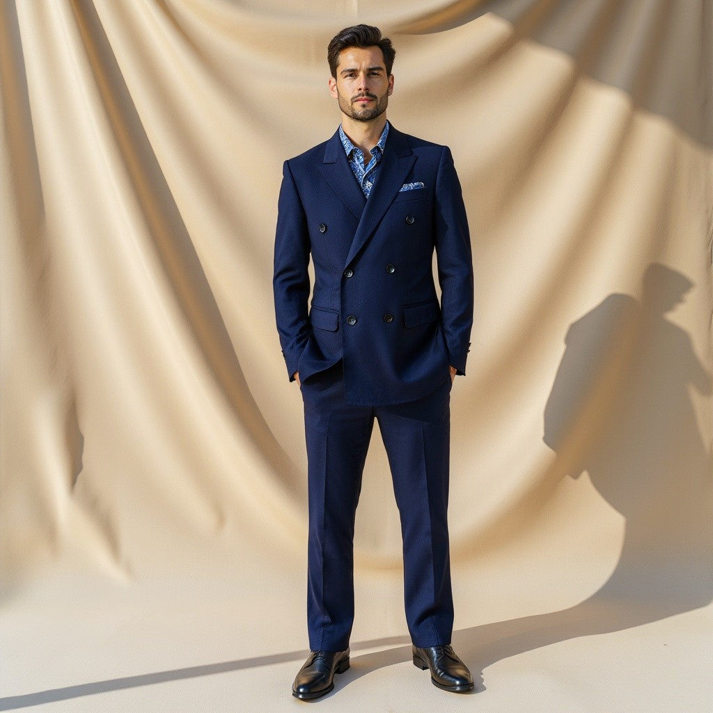Navy Double Breasted Twill Suit-0