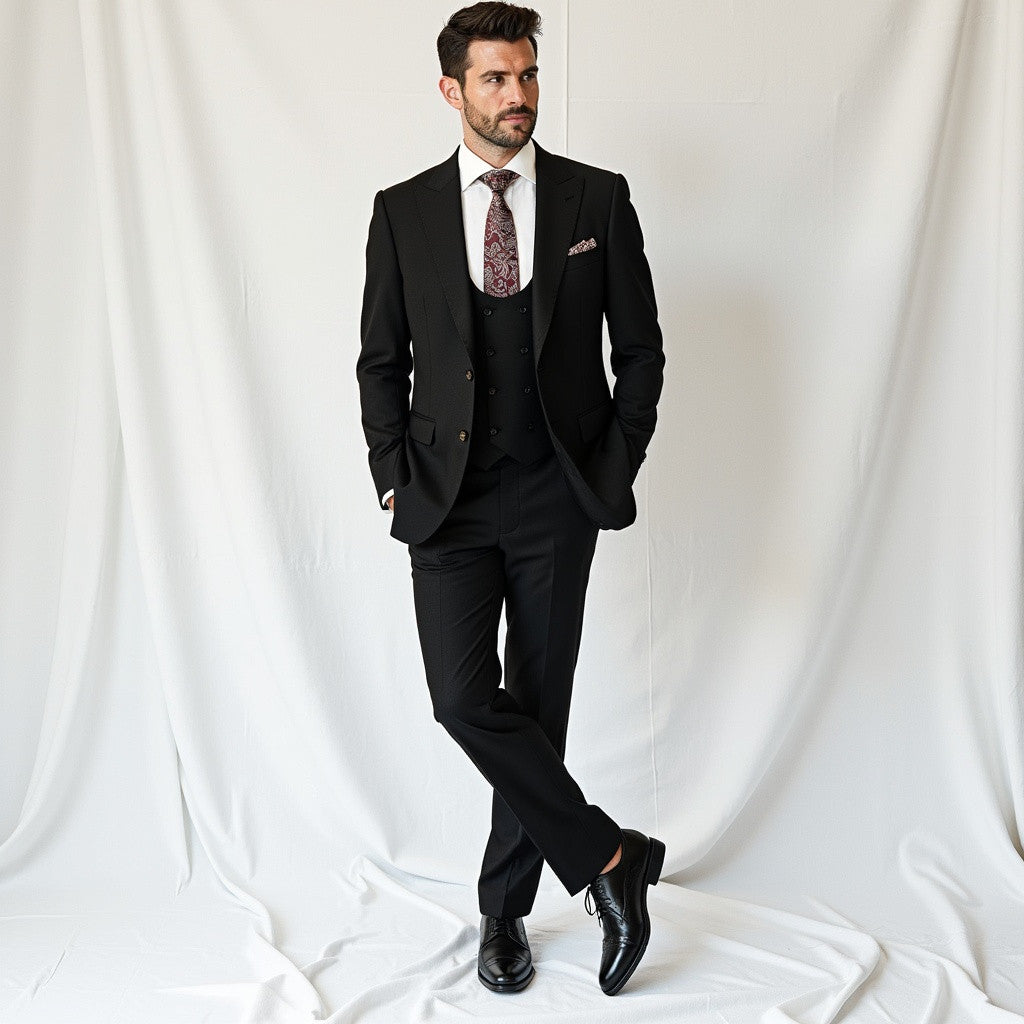 Men's 3-Piece Black Slim Fit Suit-0