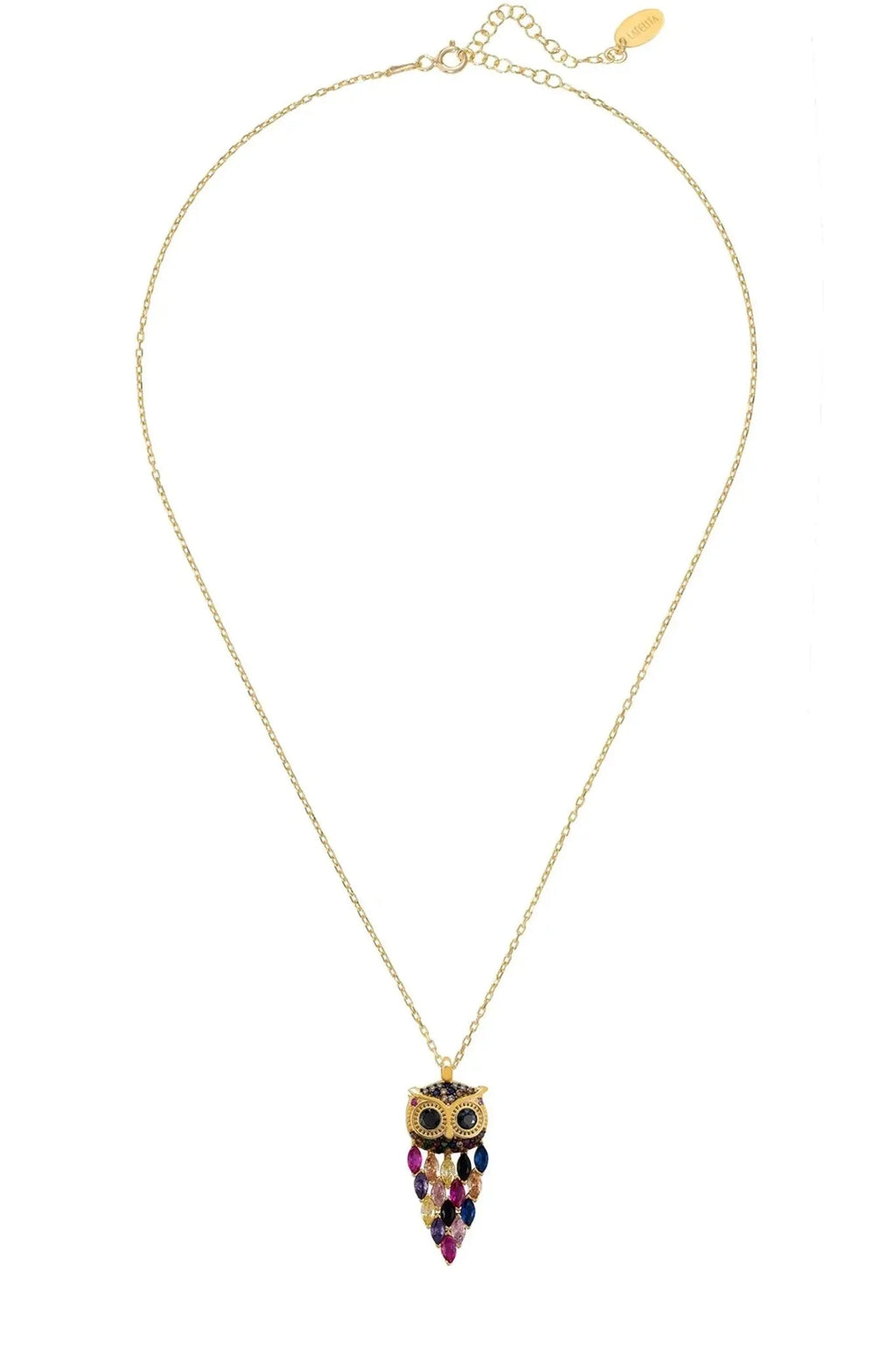Owl Rainbow Pendant Necklace Gold
