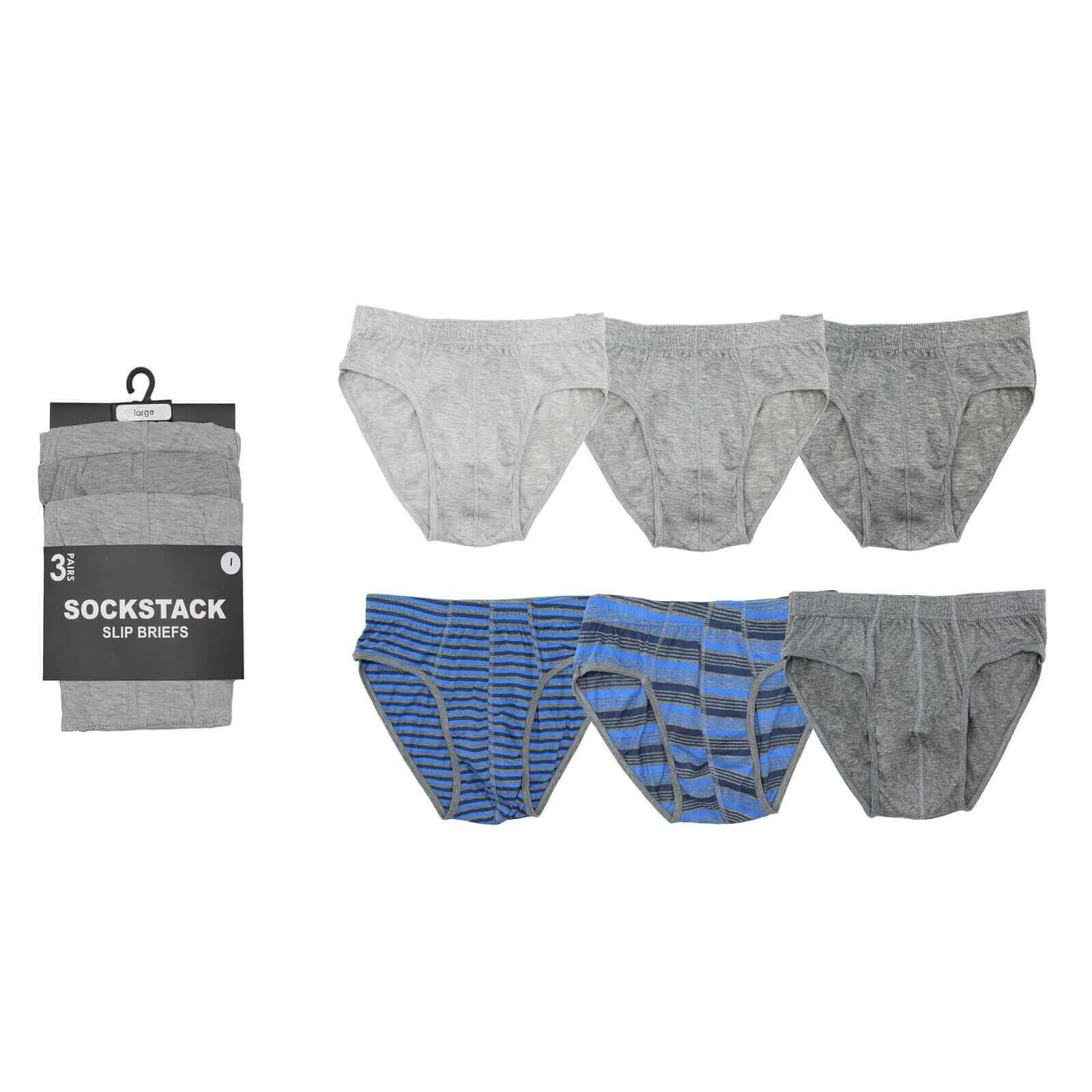 Sock Stack Men's Cotton Stretch Striped Briefs Pack Of 6 Breathable Waistband Assorted