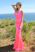 Neon Fitted Satin Dress-4