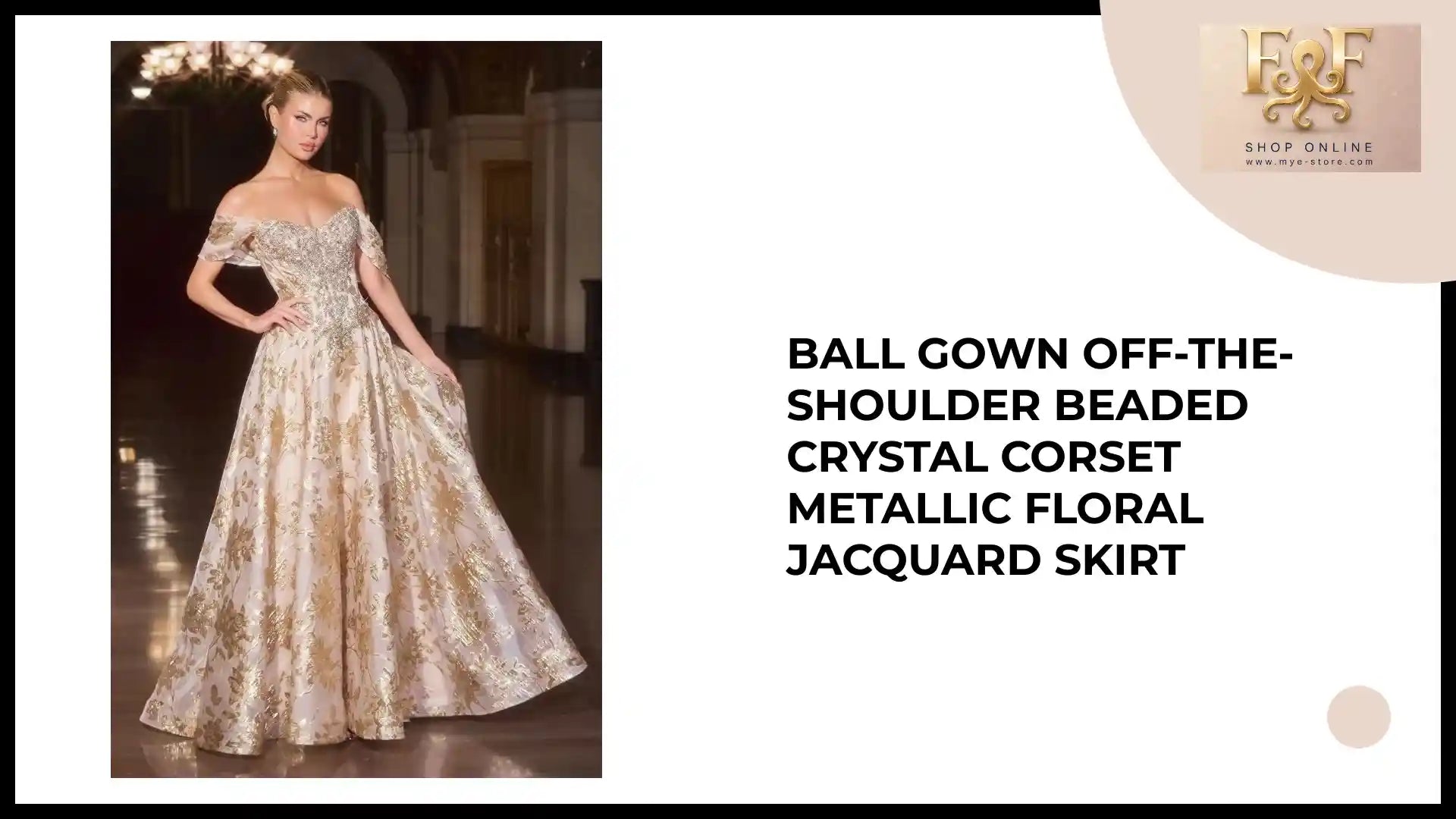 Ball Gown Off-The-Shoulder Beaded Crystal Corset Metallic Floral Jacquard Skirt by@Outfy