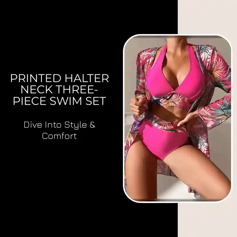 Printed Halter Neck Three-Piece Swim Set by@Outfy