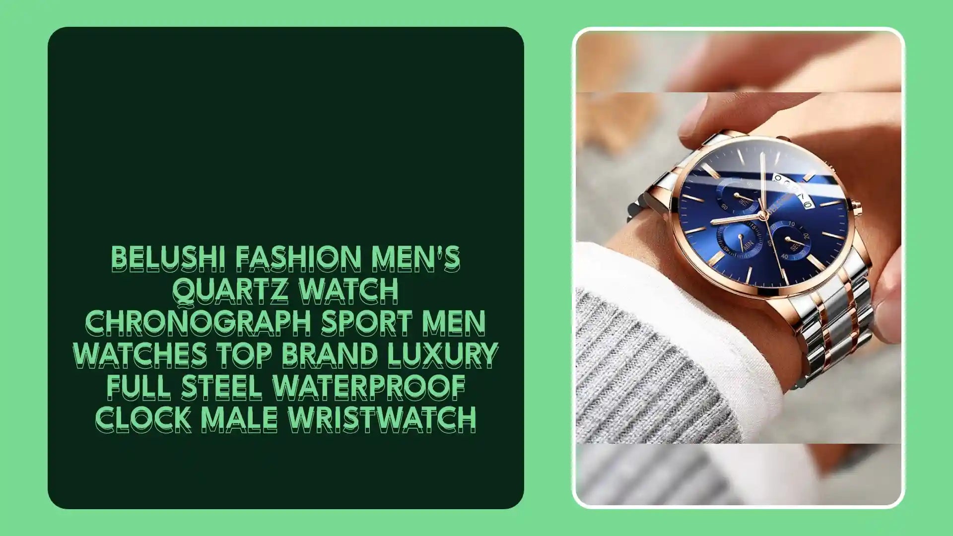 BELUSHI Fashion Men's Quartz Watch Chronograph Sport Men Watches Top Brand Luxury Full Steel Waterproof Clock Male Wristwatch by@Outfy