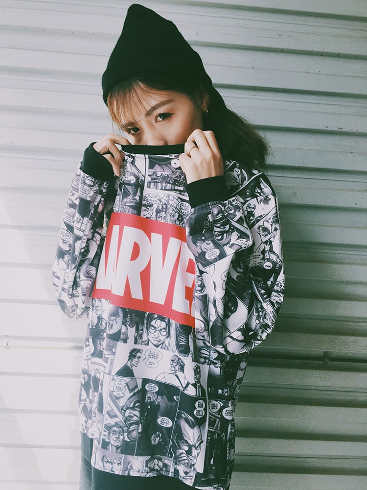Woman Harajuku Anime Portrait Print Sweatshirts-4
