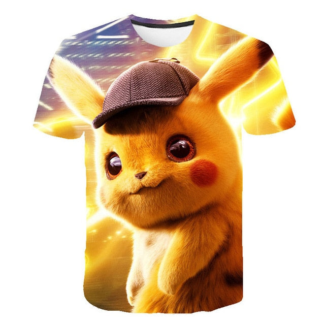 3D Movie Detective Pokemon Pikachu T-shirt For Boy/girl Tshirts Fashion Summer Casual Tees Anime Cute Cartoon Clothes-5