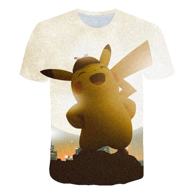 3D Movie Detective Pokemon Pikachu T-shirt For Boy/girl Tshirts Fashion Summer Casual Tees Anime Cute Cartoon Clothes-10