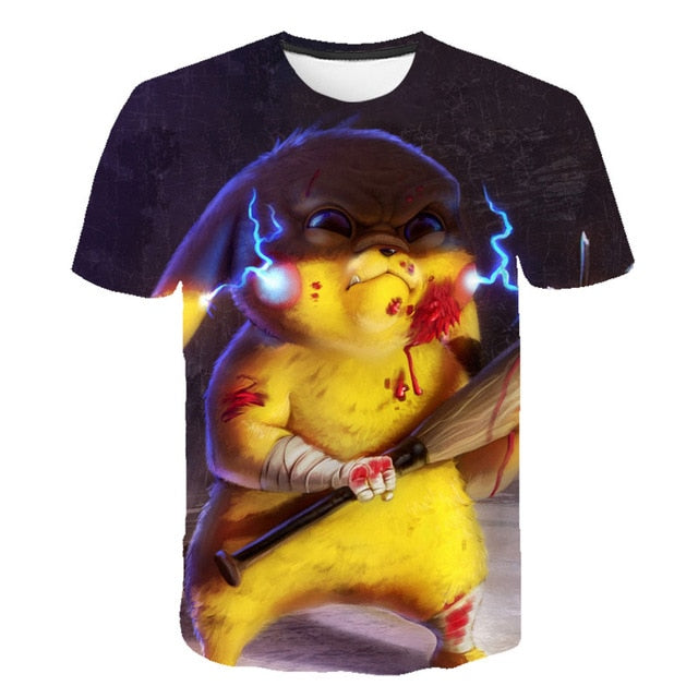 3D Movie Detective Pokemon Pikachu T-shirt For Boy/girl Tshirts Fashion Summer Casual Tees Anime Cute Cartoon Clothes-9