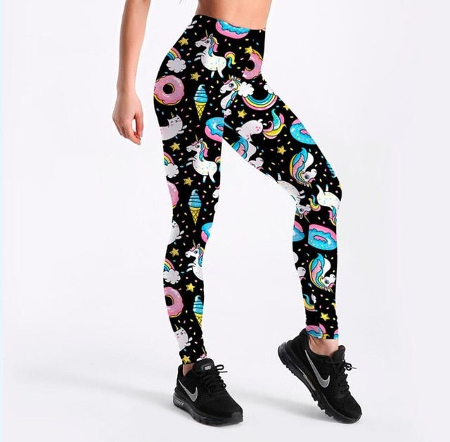 Womens Cartoon Ice Cream God Horse Leggings Print Fitness Legging Sexy Silm Leging Star Stretch Pants