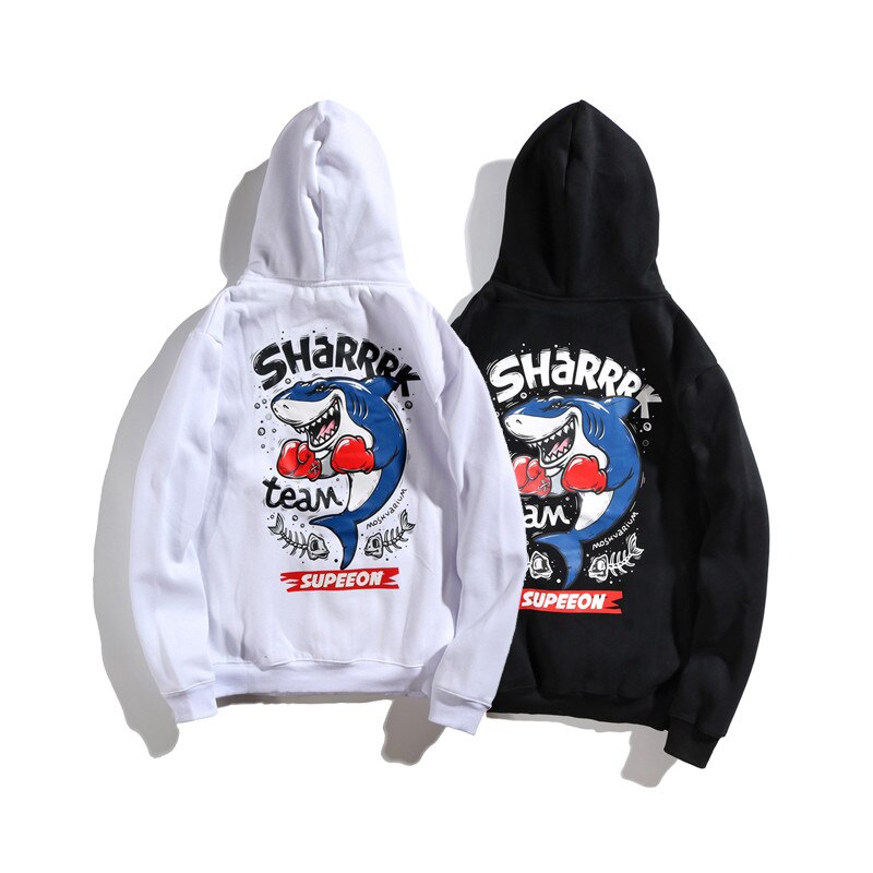 Funny Anime Shark Printed Hooded Sweatshirts Mens Streetwear Fleece Hoodies Autumn Casual Clothing-3