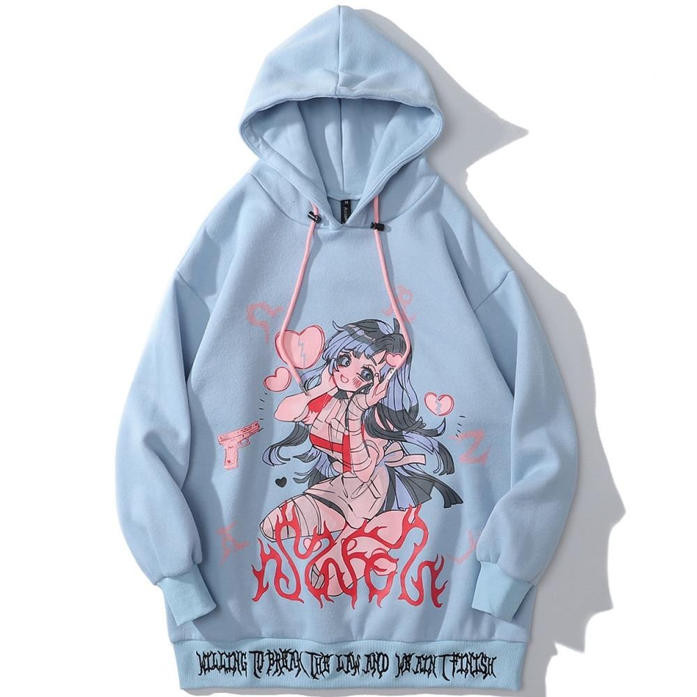 Anime Manga Sexy Girl Punk Letter Print Hoodies Men Casual Loose Sweatshirt Streetwear Japanese Harajuku Otaku Pullover-2