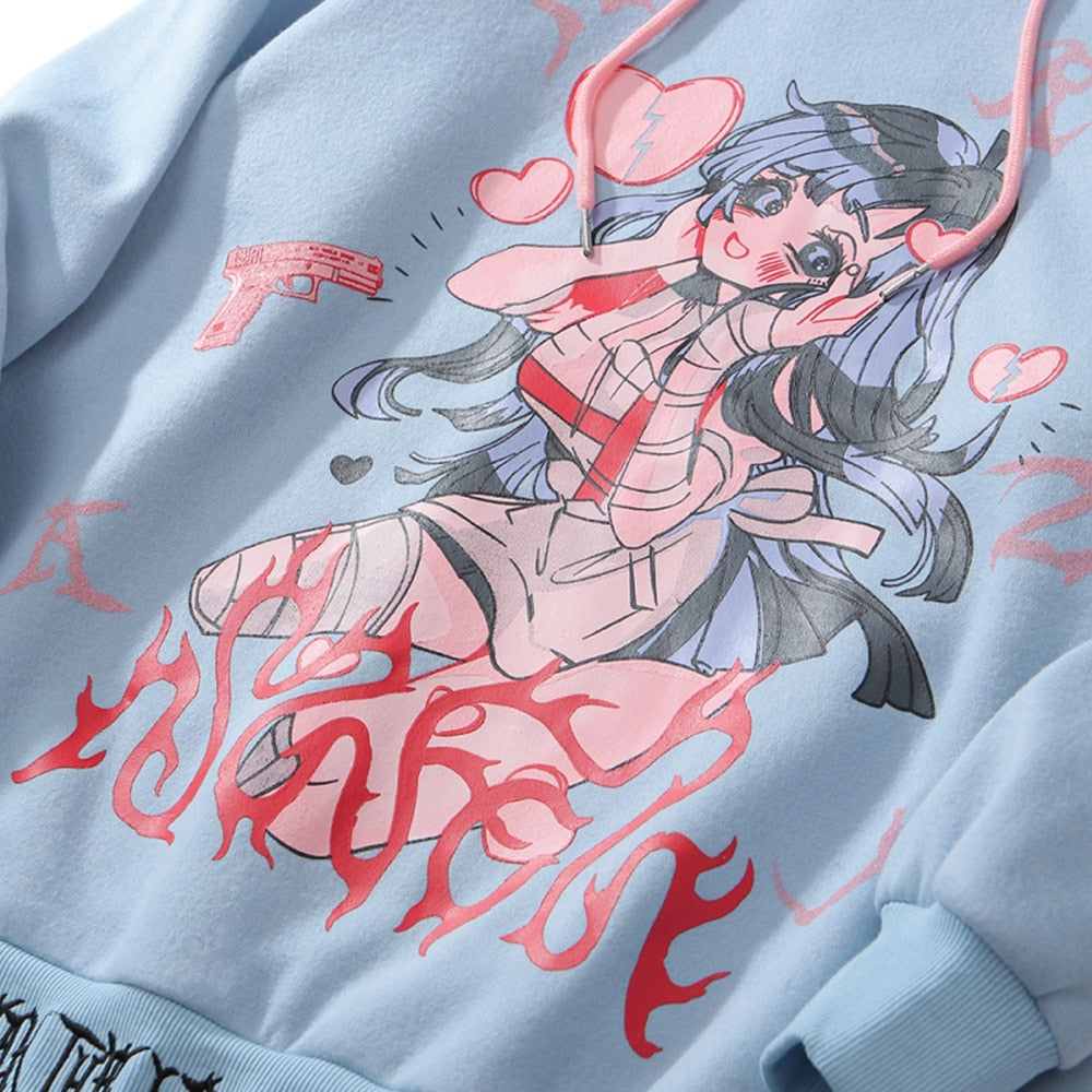 Anime Manga Sexy Girl Punk Letter Print Hoodies Men Casual Loose Sweatshirt Streetwear Japanese Harajuku Otaku Pullover-4