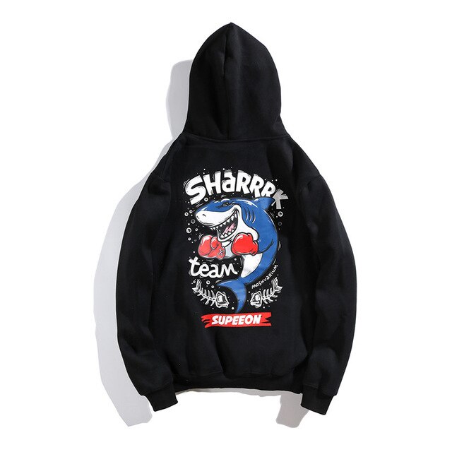 Funny Anime Shark Printed Hooded Sweatshirts Mens Streetwear Fleece Hoodies Autumn Casual Clothing-1