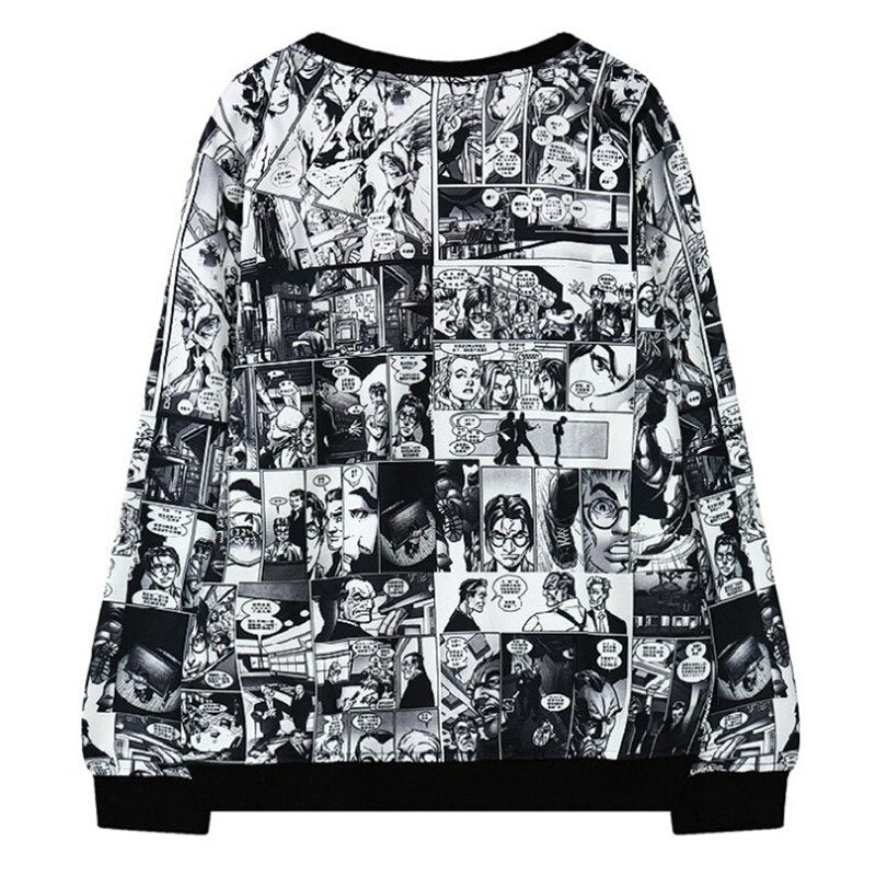 Woman Harajuku Anime Portrait Print Sweatshirts-1