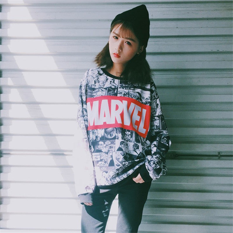 Woman Harajuku Anime Portrait Print Sweatshirts-2